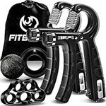 FitBeast Hand Grip Strengthener Workout Kit (5 Pack), 2 Forearm Grip Adjustable Resistance Hand Gripper, Finger Stretcher, Grip Ring & Stress Relief Grip Ball for Athletes