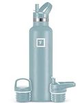 IRON °FLASK Camping & Hiking Hydration Canteens - 3 Lids (Narrow Straw Lid) Leak Proof Vacuum Insulated Stainless Steel - Hot & Cold Double Walled Sports Water Bottle - Elemental Gray, 24 Oz
