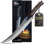 SYOKAMI Butcher Breaking Knife for Meat Cutting, 10.5 Inch Japanese Style Curved Carving Knife with Wooden Full Tang Handle, Damascus Pattern, Razor Sharp Cimiters with Gift Box, Birthday Gift for Men