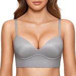 DOBREVA Women's Push Up Wireless Bra Padded T Shirt Bras No Underwire Plunge Bralette Quantum Grey 38B