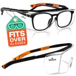 NoCry Safety Glasses That Fit Over Your Prescription Eyewear. Clear Anti-Scratch Wraparound Lenses, UV400 Protection, ANSI Z87 & OSHA Certified. Use in the Lab, Travelling, Black & Orange Frames