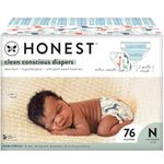 HONEST Company, Club Box Clean Conscious Diapers, Teal Tribal + Multi-Color Giraffes, Size Newborn, 76 Count (Packaging + Print May Vary), 0