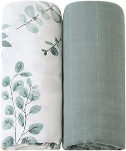 LifeTree Muslin Baby Swaddle Blankets, Baby Swaddling Neutral Receiving Blanket for Boys & Girls, 70% Viscose from Bamboo & 30% Cotton, Large 47 x 47 inches Eucalyptus Print/Roman Green