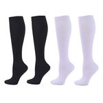 Zingso Compression Socks for Women Men, 2 Pairs 20-25mmHg Knee High Socks Compression Stockings for Sport, Athletic, Edema, Diabetic, Varicose Veins, Travel, Pregnancy, Nursing (S/M, Black White)