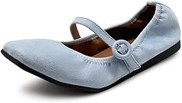 Ollio Women's Shoes Faux Suede Basic Mary Jane Elasticated Square Toe Ballet Flat SF173, Greyish Blue, 9