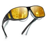 TJUTR Night Vision Driving Glasses Fit Over Glasses for Men Women, Anti Glare Polarized Nighttime Glasses Yellow Lens