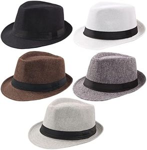 Ultrafun 5 Pack Short Brim Fedora Classic Summer Beach Sun Hat Panama Straw Cap for Men Women (Large, 5Pack-Black+White+Coffee+Dark Grey+ Light Grey)