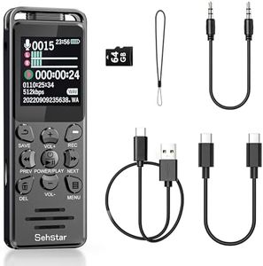 72GB Digital Voice Recorder HD Audio Recording 1.44" Color Screen Smart Voice Recognition A-B Repeat Password Lock Voice Activated USB-C Rechargeable Dictaphone for Meeting Interview Lecture etc.