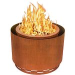 KOL 23.5" Corten Steel Round Fire Pit, Smokeless Fire Pit, Heavy-Duty Outdoor Wood Fire Stove, Weathering Steel Wood Burning Fireplaces, Well-Ventilated, Fully Burned, Better Hot Insulation