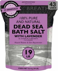 Aromasong Pure Dead Sea Salt for Soaking with 100% Natural Lavender, 19 LB - Spa Bath Salt Fine Grain - Body Wash Scrub - Soak for Women & Men- Bulk Resealable Pack (Packaging May Vary)