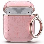 TATOFY Case Cover for AirPods 1&2, Golden Flower AirPods Case for Women Girls Flower Patterns Protective Hard Case with Clip (Pink Golden Flower)