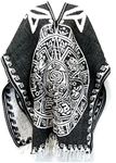 Del Mex Authentic Mexican Poncho Cobija Gaban Blanket -Black & White (Aztec Calendar)