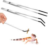 2 Pcs Reptile Feeding Tweezers Rubber Tips Feeding Tongs Bearded Dragon Aquarium Terrarium Feeder Tools Stainless Steel Long Tweezers for Snakes Lizards (10'', 10.5'')