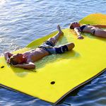 COSTWAY Floating Water Pad Mat, Lily Pads with Rolling Pillow Design, Bouncy Tear-Resistant 3-Layer XPE Foam, Roll-Up Floating Island River Rafts for Pool Lake Ocean (Yellow)