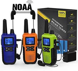 3 Long Range Walkie Talkies Rechargeable for Adults - NOAA 2 Way Radios Walkie Talkies 3 Pack - Long Distance Walkie-Talkies with Earpiece and Mic Set Headsets USB Charger Battery Weather Alert