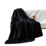 Exclusivo Mezcla Plush Fuzzy Fleece Throw Blanket Extra Large, Super Soft, Fluffy and Warm Blankets for Couch, Bed, All Season Use (50x70 Inches, Black)