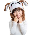 Rayson 2 in 1 Kids Winter Warm Scarf Hat Cute Plush Rabbit Cap Kids Balaclava Soft Breathable for Boys and Girls Outdoor Leisure and Warm（Brown）