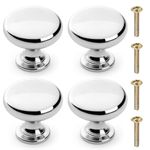 SULIVES Silver Cabinet Door Knobs Set of 4 - Cupboard Door Handles Polished Chrome Mushroom Handles with Screws, 25mm - Ideal for Cabinets, Wardrobes, Drawers, Bedrooms and Furniture