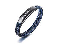 VNOX Men's Inspirational Mantra Engarved Handmade Blue Braided Leather Adjustable Cuff Bangle Bracelet Encouragement Motivational Gift for Men, Adjustable, C12.One day at a time, Lava Stone