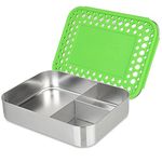 Lunchbots Bento Trio Large Stainless Steel Food Container - Three Section Design Holds Sandwich and Two Sides - Bento Lunch Box for Kids or Adults - Dishwasher Safe and BPA-Free – Green Dots