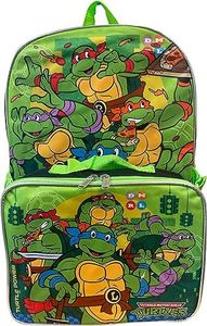 Ruz Group Kid's Licensed 16 Inch Backpack With Removable Lunch Box Set, Green/Multi, One Size, Ninja Turtles
