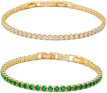 Zoomers Tenis Pulseras Mujer Oro 2 Piezas.2 Pulseras Oro Mujer de Tenis Chapadas en Oro 18 kilates con Circonitas. Pulseras Dorada Mujer Ajustables de 17-19 cm. Joyas Regalos para mujer
