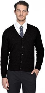 State Cashmere Button Front Cardigan - Long Sleeve Sweater for Men Made with 100% Pure Cashmere Sourced from Inner Mongolia Goats - Soft, Lightweight & Versatile - (Black, Medium)