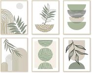 KBKBART Sage Green Boho Wall Art Prints,Abstract Geometric Decor Leaf Sun Moon Line Canvas Painting,Minimalist Room Posters for Bedroom Gallery Living Bathroom Home Decor(8/ X 10/ ,Unframed)AMZT216