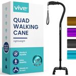 Adjustable Quad Cane by Vive - Lightweight Walking Stick for Men and Women - Walking Staff Can Be Used By Right- or Left-Handed Individuals - Fashionable and Sturdy (Black)