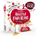 The Happy Snack Company Roasted Fava Beans, Red Pepper and Chilli Flavour Healthy Snacks, High Protein, Gluten Free Tasty Snacks, Vegan, 105 Calories, 25g Portion, Pack of 20.