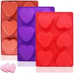 3 Packs 6 Cavities Heart Shaped Silicone Mold (Purple, Red, Brown),SourceTon Baking Mold Cake Pan, Biscuit Chocolate Mold, Ice Cube Tray, Soap Mold