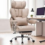 Efomao Desk Office Chair 400LBS, Big High Back PU Leather Computer Chair, Executive Office Chair with Leg Rest and Lumbar Support, Dark Beige Office Chair