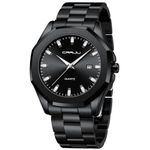 CRRJU Men's Business Casual Black Watches Waterproof Calendar Full Steel Metal Glow Analog Quartz Wristwatches, S-black black, sport