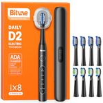 Bitvae Ultrasonic Electric Toothbrushes for Adults and Kids, ADA Accepted Rechargeable Travel Sonic Toothbrush with 8 Brush Heads, 5 Modes, Holder, D2 (Jet Black)