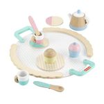 Fisher-Price Preschool Toy Wooden Tea Set with Teapot, Cups & Saucers, 12 Wood Pieces for Pretend Play Kids Ages 3+ Years, HXT82