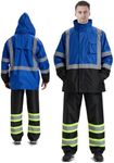 sesafety Hi Vis Rain Jacket, Rain Suits for Men Waterproof withBlack Bottom, Rain Coats for Men Interior Mesh, Class 3 HighVisibility Rain Gear,Removable Hood