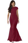 koh koh Womens Long Cap Short Sleeve Formal Sexy Evening Prom Cocktail Bridesmaids Wedding Party Guest Tube Flowy Cute Fishtail Gown Gowns Maxi Dress Dresses, Crimson Dark Red M 8-10