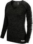 TCA Women’s Elle Long Sleeve V-Neck Running Training Workout Top with Thumbholes - Black, Large