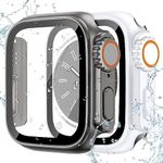 2Pcs PC Firm Cover for Apple Watch Case 45mm 41mm 44mm 40mm Glass Appearance Upgrade 49mm Turning into Ultra iWatch 9 8 7 6 5 4 SE,Original Black+Orange/White+Orange 45mm