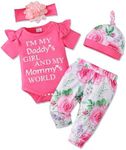 Renotemy Newborn Infant Baby Girl Clothes Summer Outfits Infant Romper Pants Cute Toddler Girl Clothes Gift Set, Rose Pink, 3-6 Months