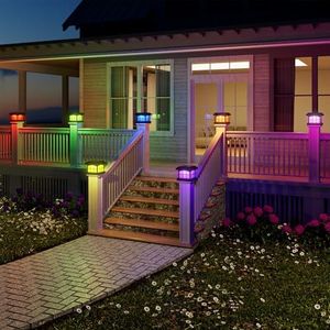 PARTPHONER RGBCW Solar Post Lights 12-Pack, 9 Colors 3 Modes Fence Cap Lights, Bright Solar Lights Outdoor Waterproof LED Deck Lighting for Fence Garden Deck Patio Porch Decor 4x4 Vinyl/Wood, Black