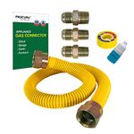 PROCURU 5/8" OD x 12" (1Ft) Universal Gas Flex Connector Kit, Weatherproof Stainless Steel Pipe, Yellow Coated, for Stove, Range, Furnace (Green Series)