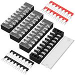 Joinfworld 8 Position Terminal Block 25A 600V Dual Row Screw Terminal Strip Dual Row with Cover and 8 Position Pre-Insulated Terminal Jumper Block - 4 Pack