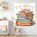 Imirell Books Inspirational Quotes Tapestry 51Wx59H Inches Kids Classroom Educational Floral Motivational Positive Watercolor Art Hanging Bedroom Living Room Dorm Wall Blankets Home Decor Fabric