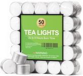 8 Hour Tea Lights Candles, Long Burning Tealights Candle Unscented White, 50 Pack