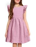 Arshiner Cute Dresses for Girls Ruffle Sleeve A-Line Costume Dance Midi Dress（7-8Years, Pink）