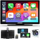 Aphqua New Wireless Apple Carplay & Android Auto with 2.5K Dash Cam,1080P Backup Camera, Portable 9" HD IPS Big Screen for Car, GPS Navigation, Bluetooth, AirPlay, MirrorCast, AUX/FM Transmitter