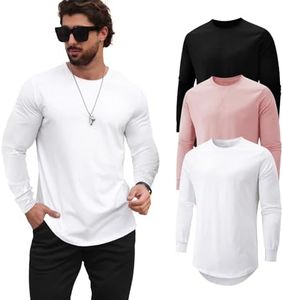 Mancozy 3 Pack Long-Sleeved T Shirts Casual Hipster Hip Hop Longline Crewneck Long-Sleeved Tee Shirts 2X-Large