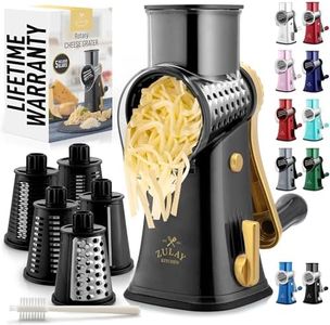 Zulay Kitchen Rotary Cheese Grater 5 Blade Cheese Shredder - Manual Hand Crank Cheese Grater With Reinforced Suction & 5 Interchangeable Drums - Easy to Use, Vegetable Chopper Round Mandoline Slicer