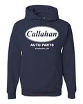 Wild Bobby Callahan Auto Parts Sandusky Ohio Retro 90s Funny Pop Culture Unisex Graphic Hoodie Sweatshirt, Navy, X-Large